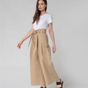 WIDE LEG PANTS high waisted High Rise Belted Cotton Casual Pants For Women sizeL